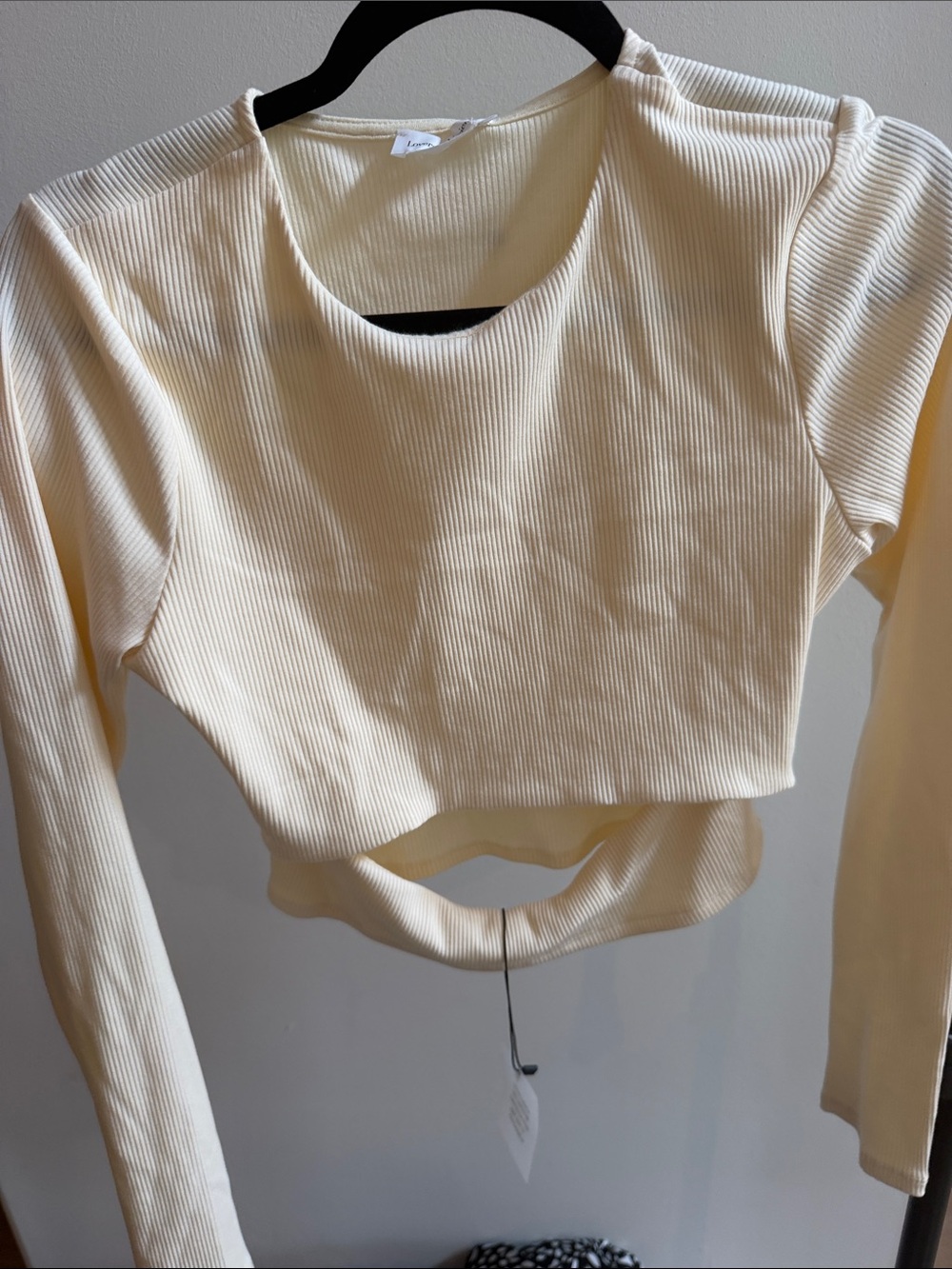 Lovers + Friends Cream Ribbed Long Sleeve Cutout Crop Top - Picture 3 of 7